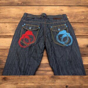 Y2K VTG RARE Konvict Jeans Baggy Hand Cuffs‎ Blue Denim Relaxed Men's Size 40x33